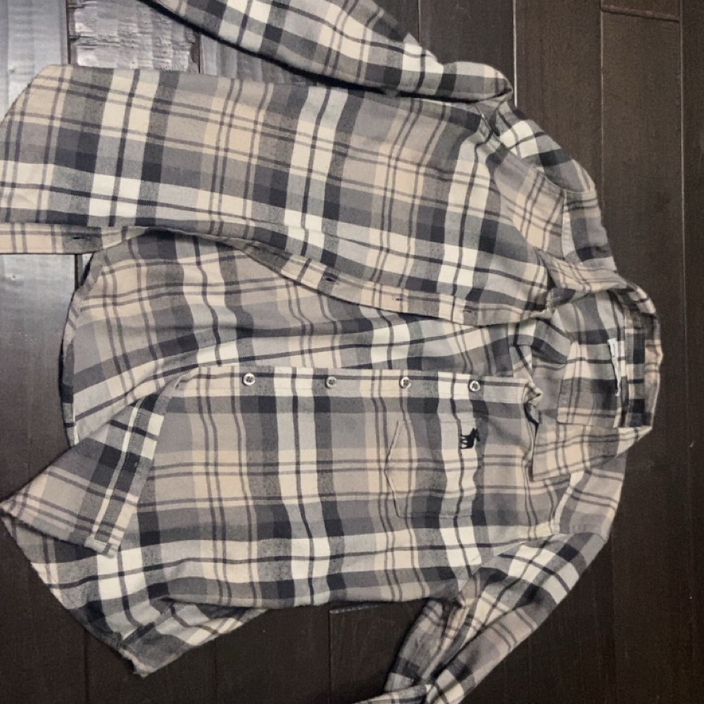 Abercrombie Kids Plaid Button Down Shirt - Gray and Cream